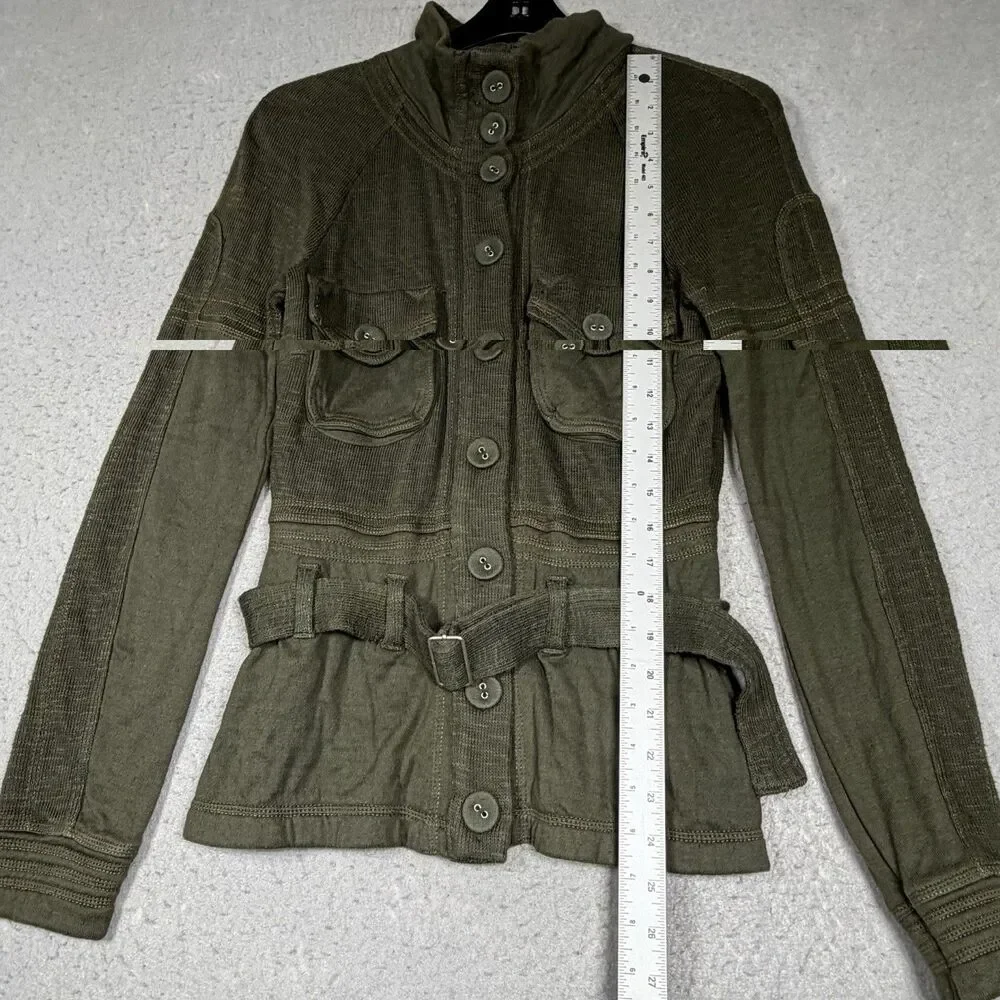 Free People Utility Jacket Women’s Size Medium Green Military Boho Belted